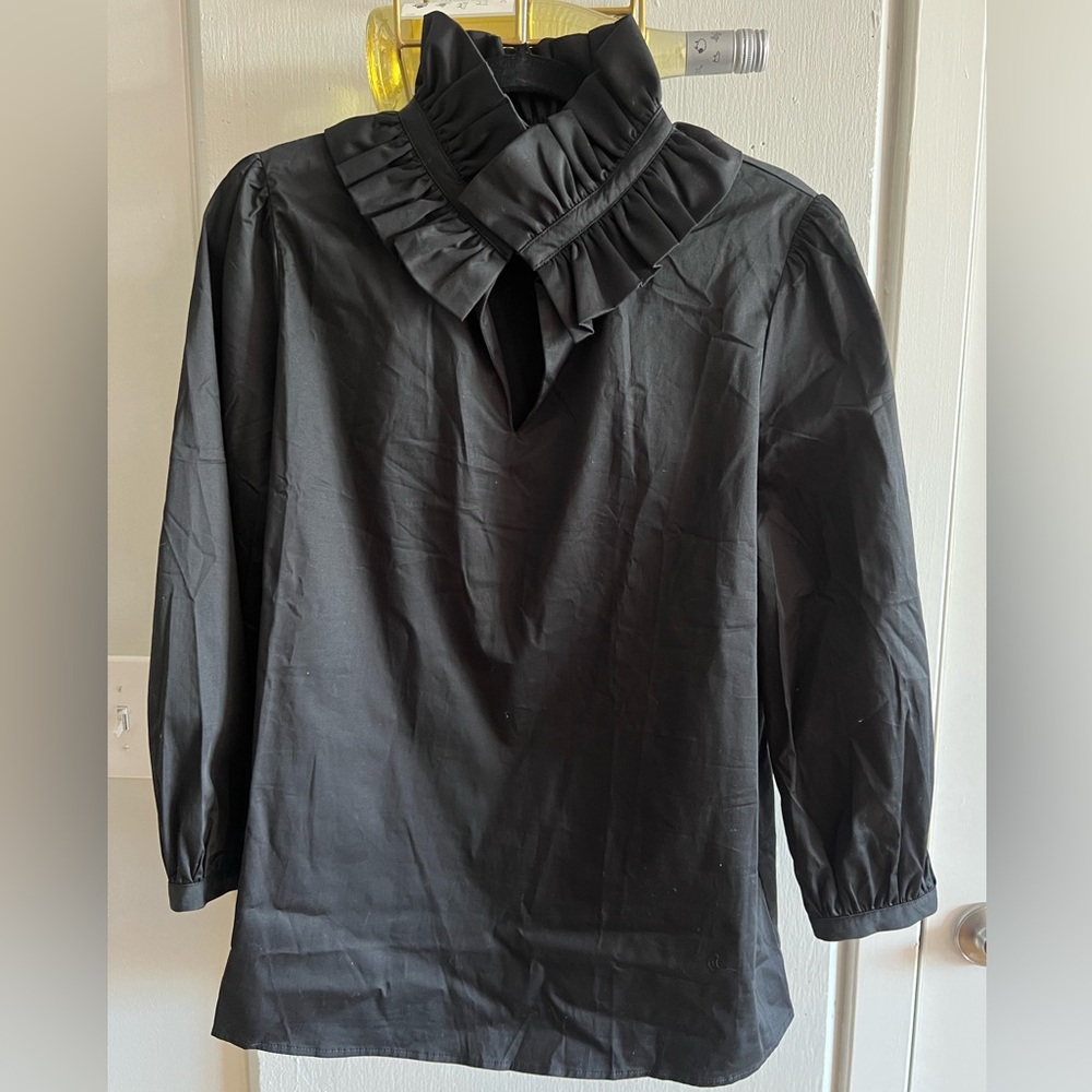 Tuckernuck Black Ruffle Neck Bouvier Blouse—Size L